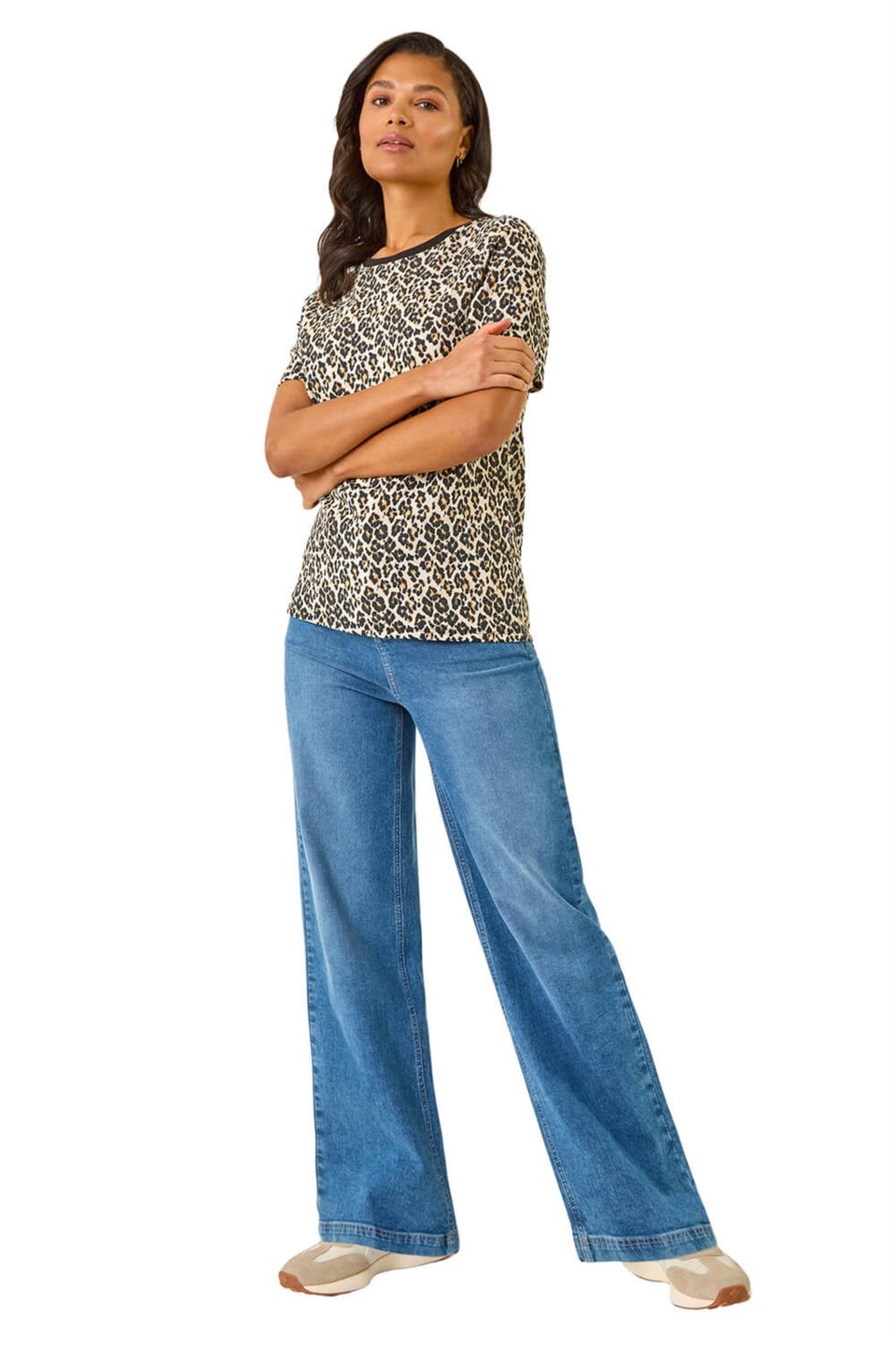 Roman Natural Textured Animal Print Stretch Tee