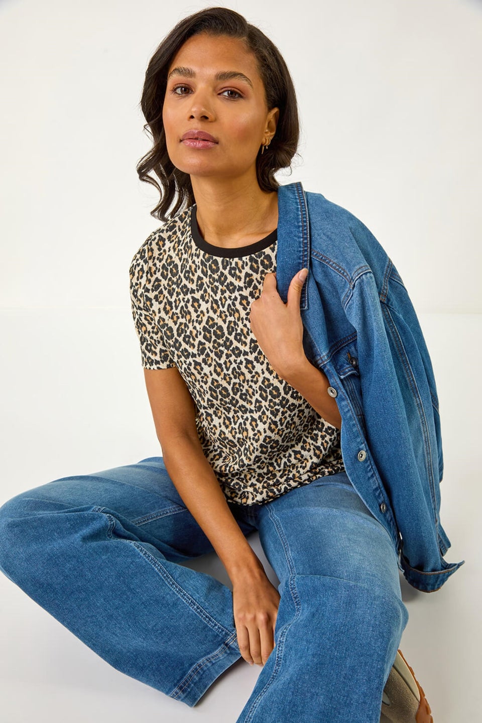 Roman Natural Textured Animal Print Stretch Tee