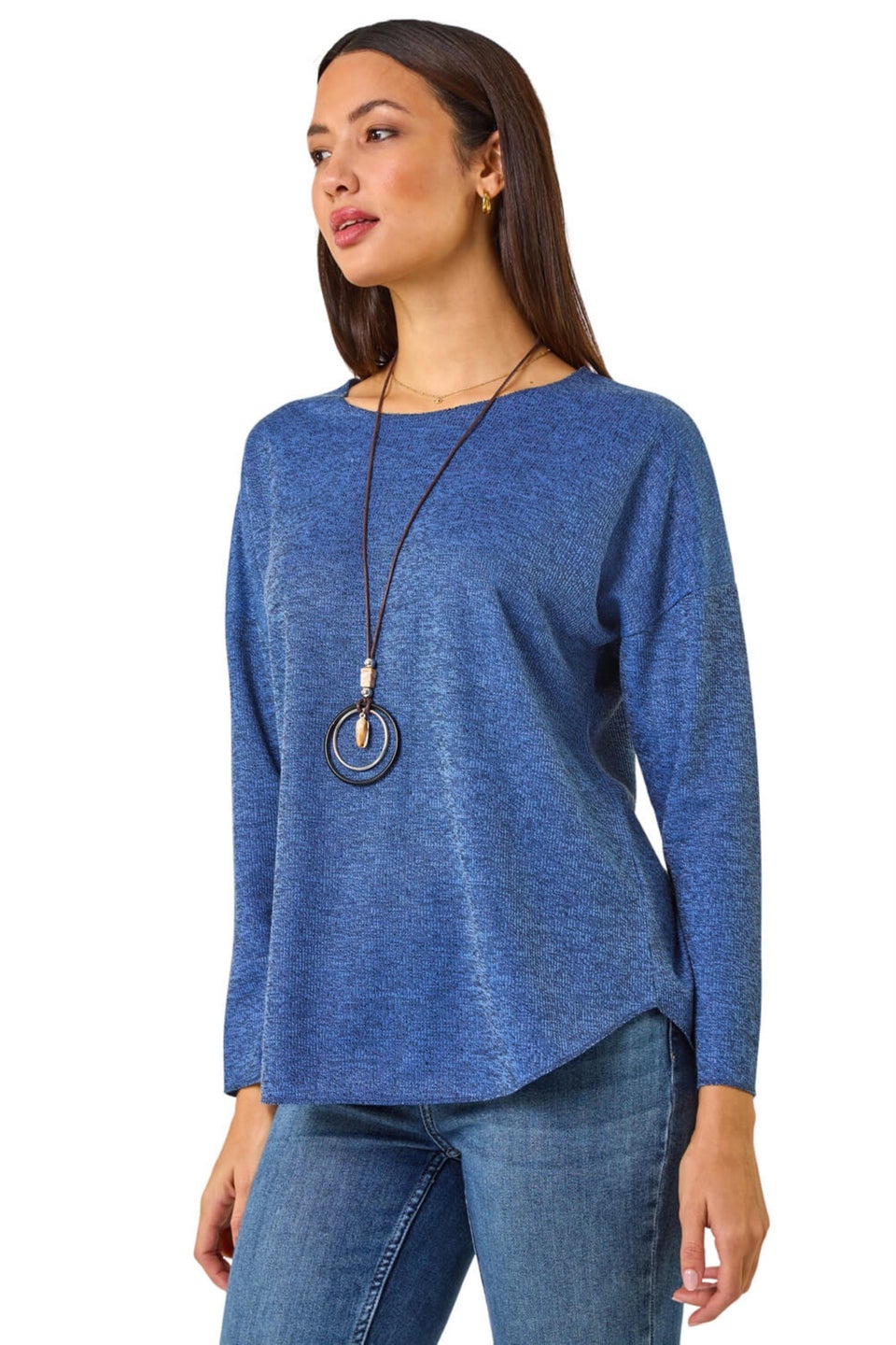 Roman Blue Relaxed Round Neck Tunic Top