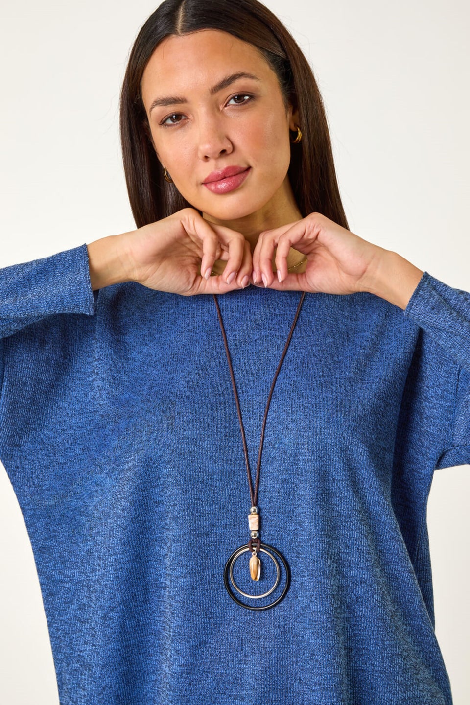 Roman Blue Relaxed Round Neck Tunic Top