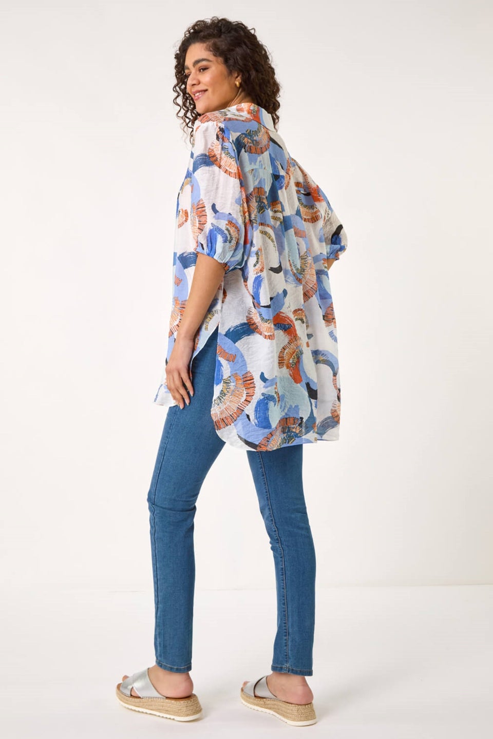 Roman Blue Abstract Print Longline Overshirt