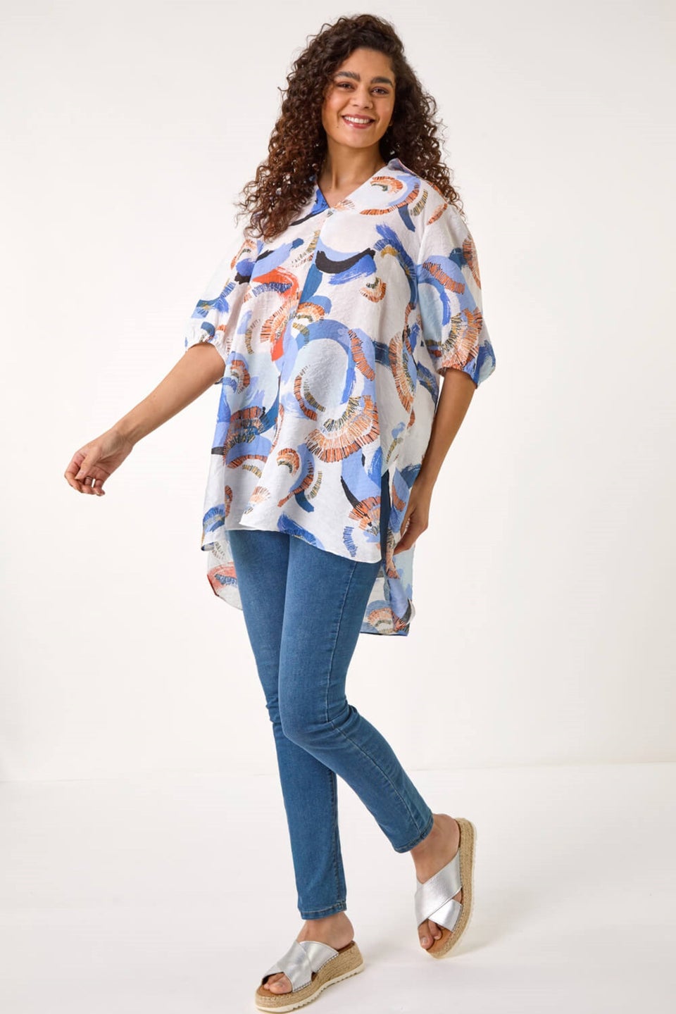 Roman Blue Abstract Print Longline Overshirt