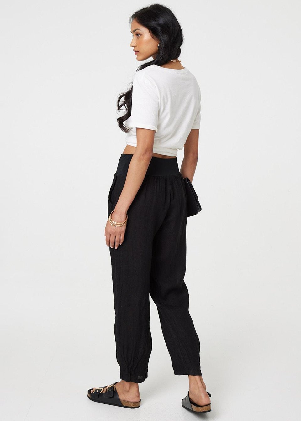 Izabel London Black Relaxed Linen Blend Tapered Trousers