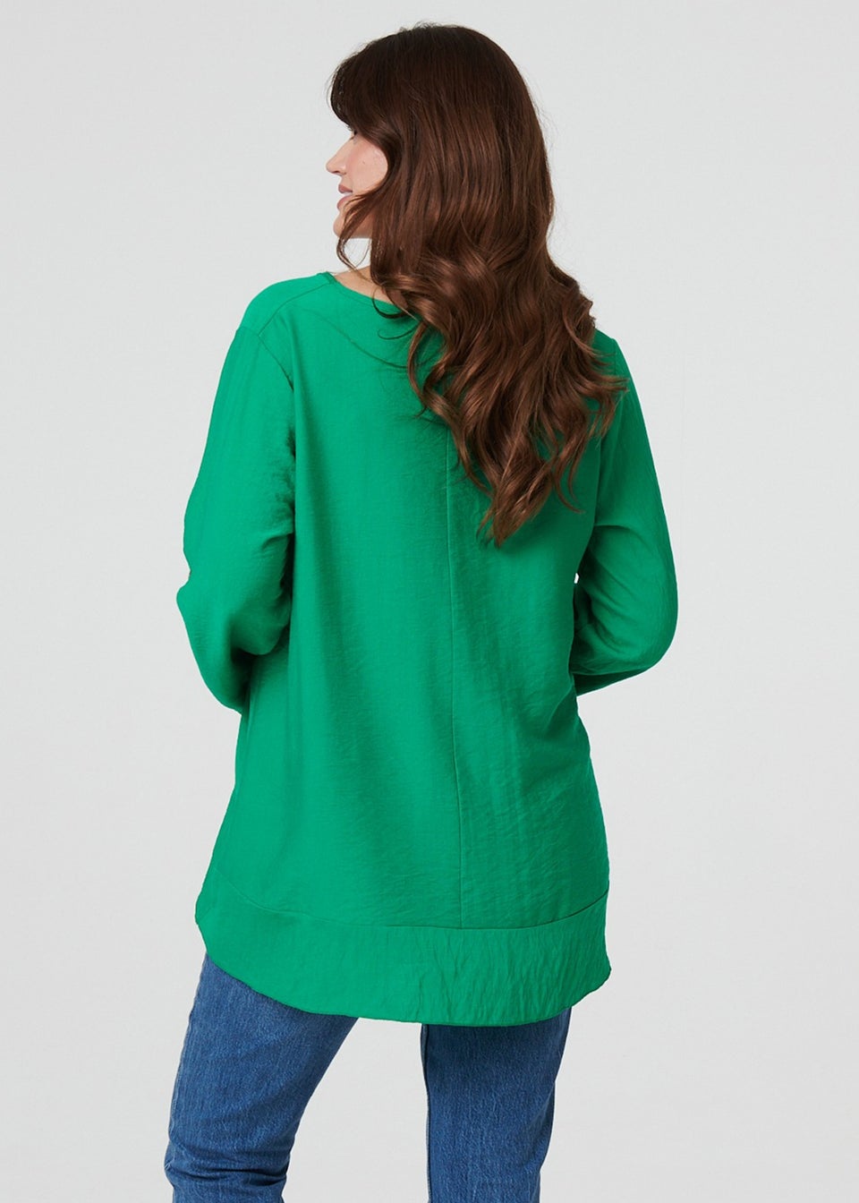 Izabel London Green Ruffle Curved Hem Long Sleeve Blouse