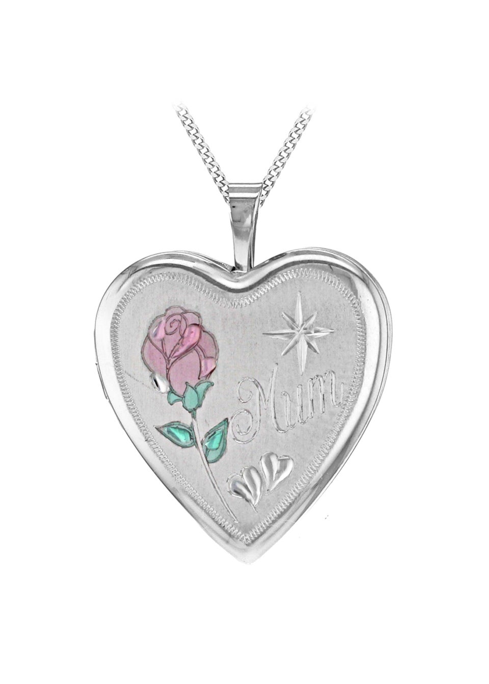 Golden Moments Sterling Silver Etched 'Mum' Rose Heart Locket