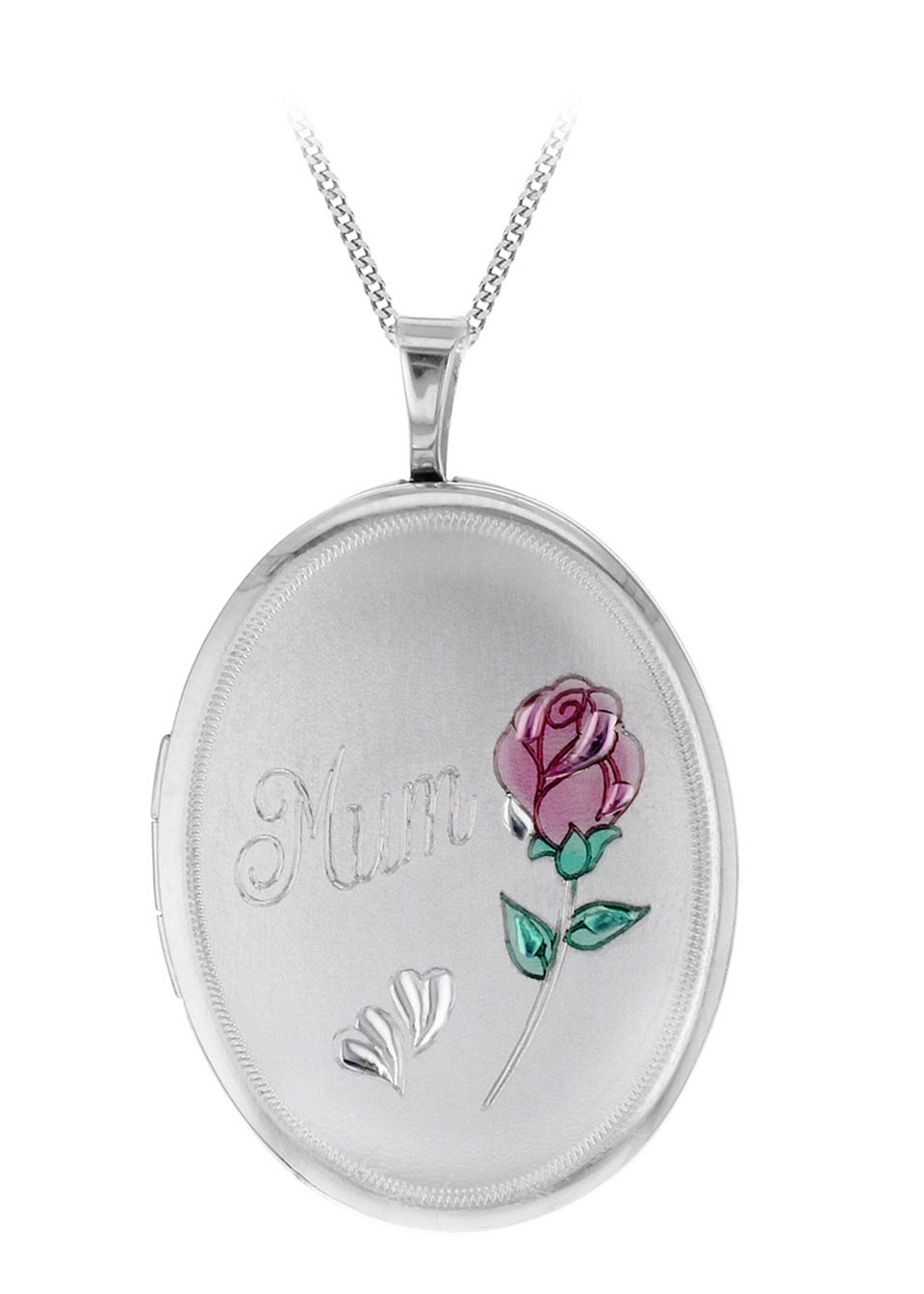 Golden Moments Sterling Silver Etched 'Mum' Rose Oval Locket
