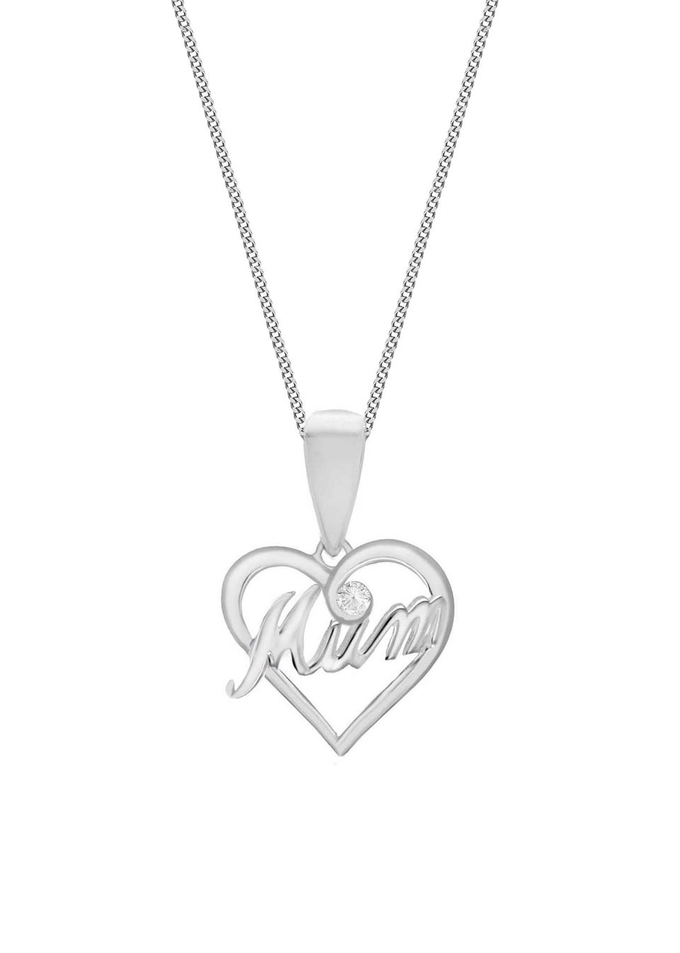 Golden Moments Sterling Silver 0.01ct Diamond Cutout 'Mum' Heart Pendant