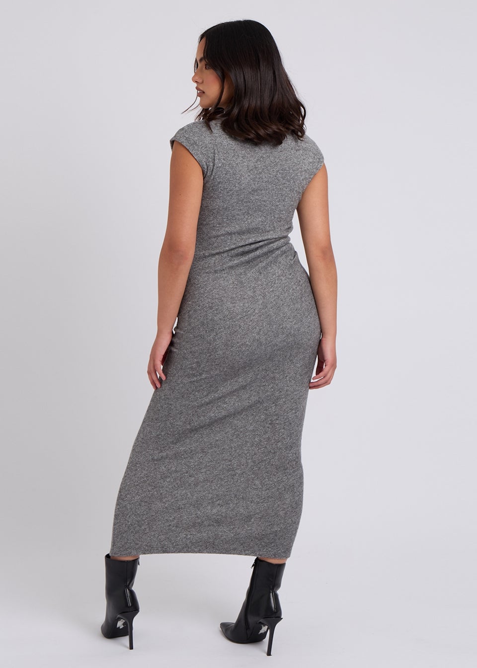 Urban Bliss Brushed Grey Jersey Maxi Ruched Dress