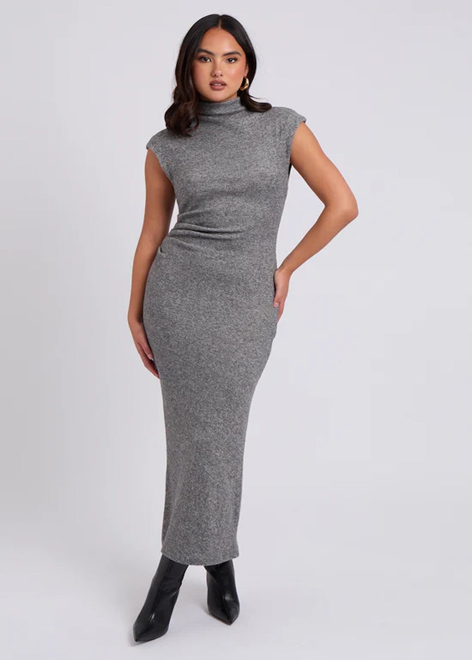 Urban Bliss Brushed Grey Jersey Maxi Ruched Dress