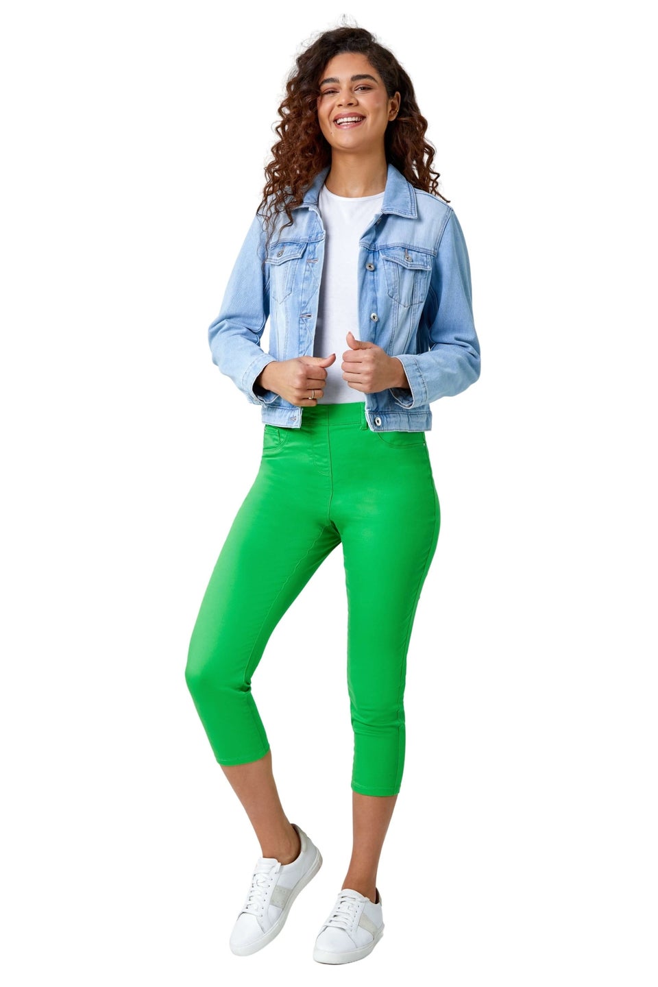 Roman Soft Green Cropped Stretch Elastic Waist Denim Jegging