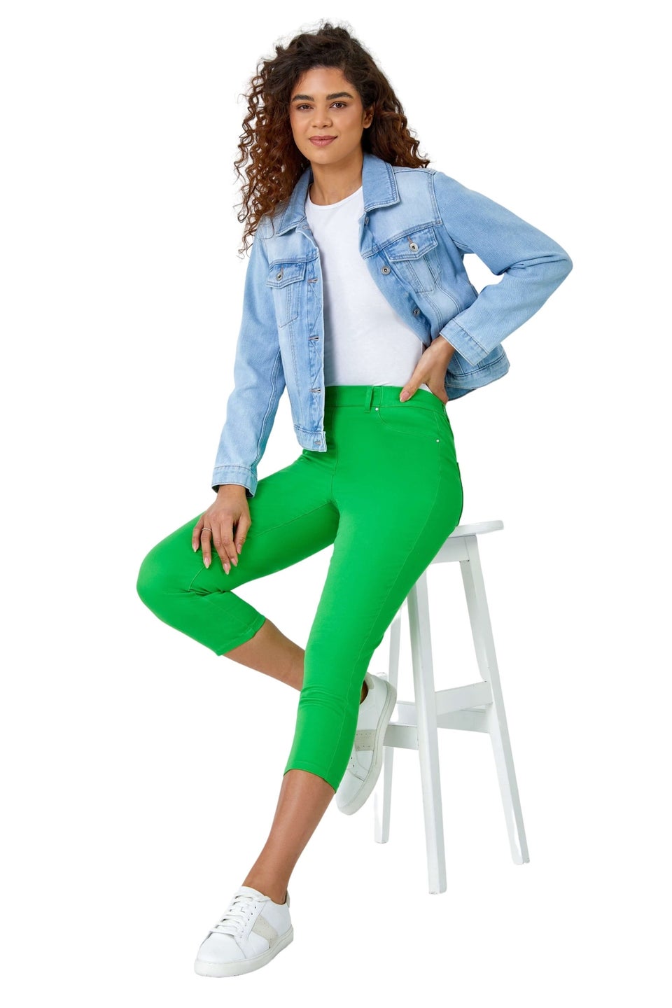 Roman Soft Green Cropped Stretch Elastic Waist Denim Jegging