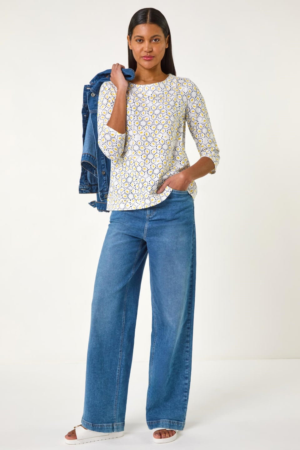 Roman Yellow Abstract Print Jersey Top
