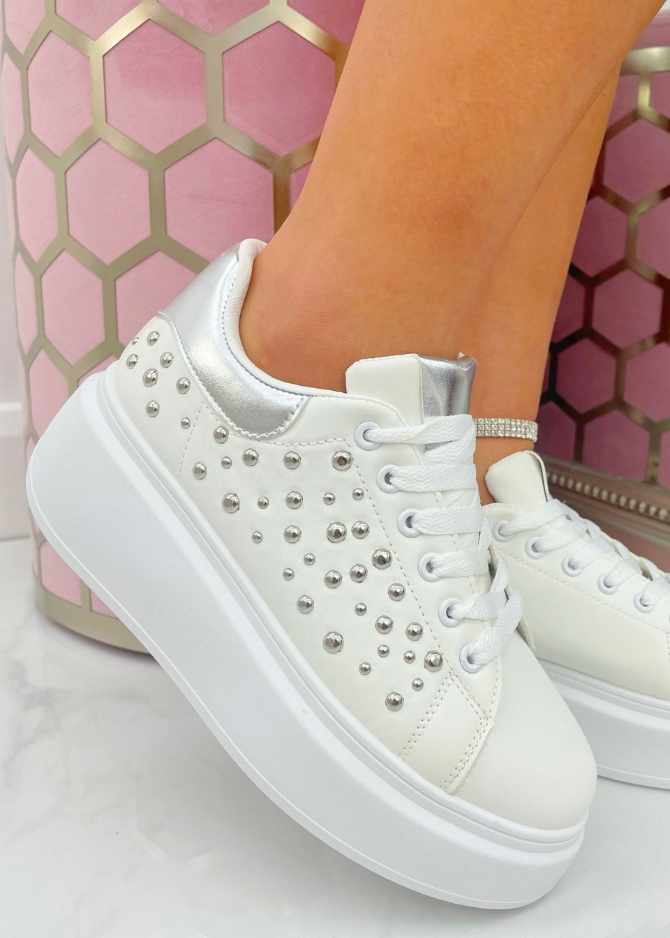 Love Lemonade White Sparkly Statement Studs Chunky Trainers Matalan