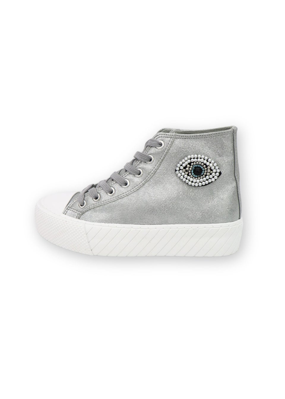 Love Lemonade Silver Sparkly Embellished Evil Eye High Top Trainers