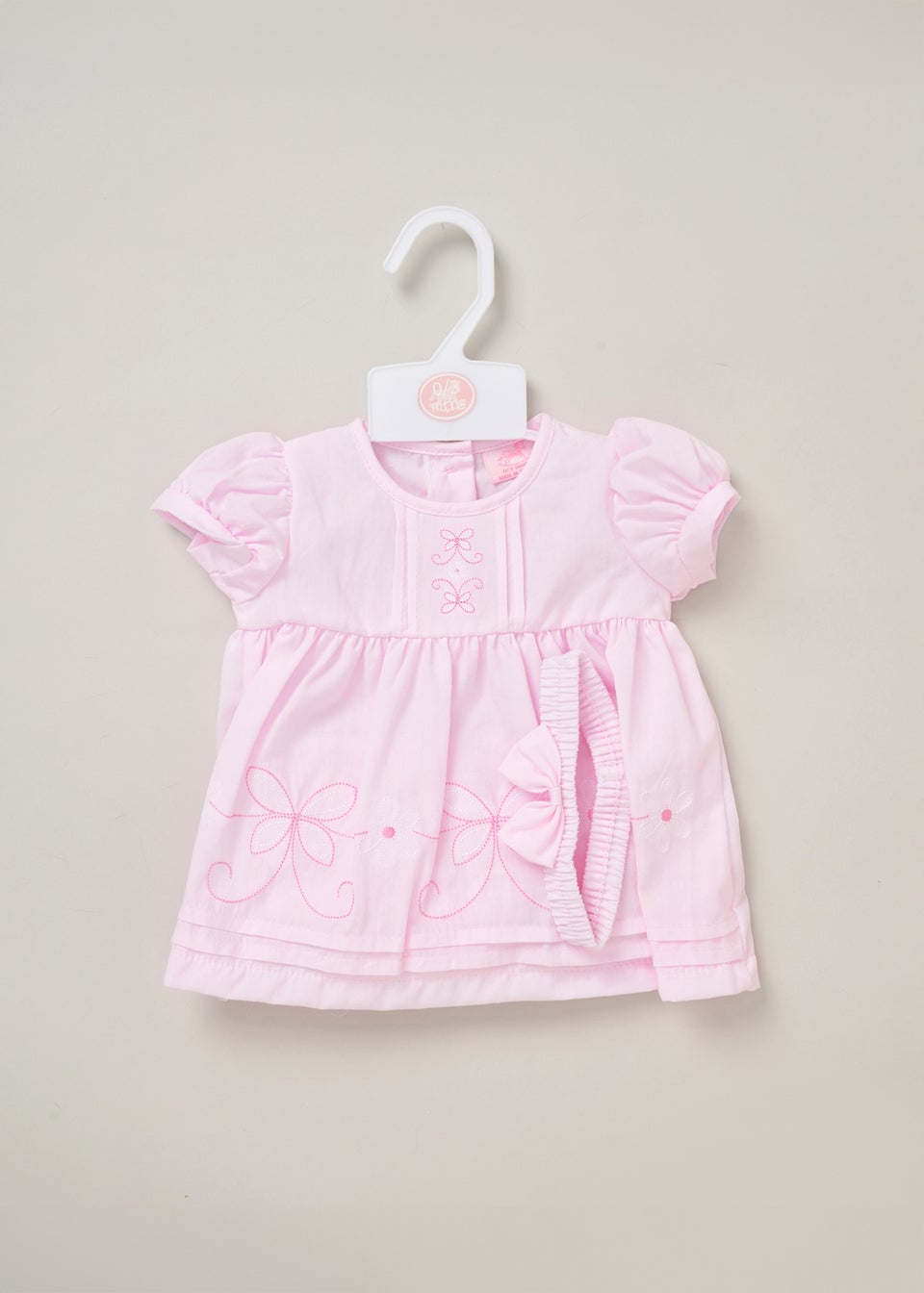 Rock a Bye Baby Soft Pink Dress, Knickers & Bow Headband Outfit Set (9-24 months)