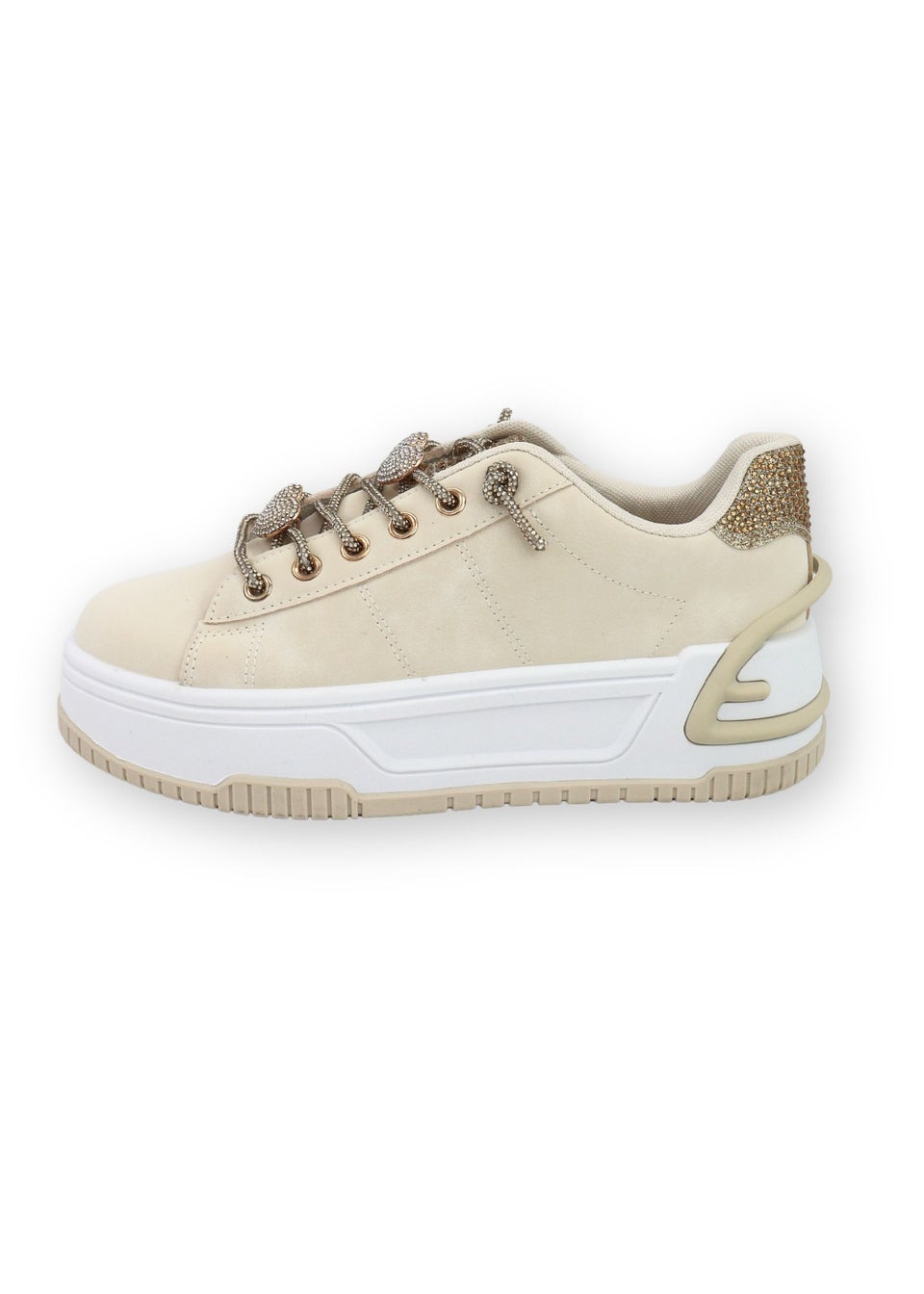 Love Lemonade Beige Crystal Hearts Sparkly Lace Up Trainers