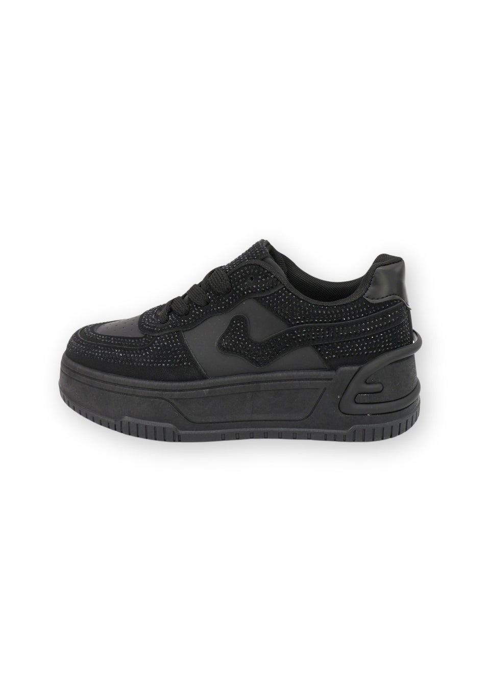 Love Lemonade Black Crystal Detail Wave Chunky Trainers