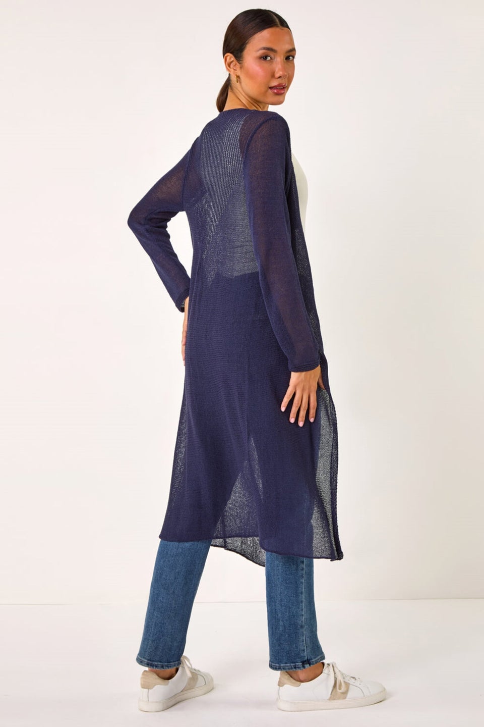 Roman Navy Waterfall Knit Longline Cardigan