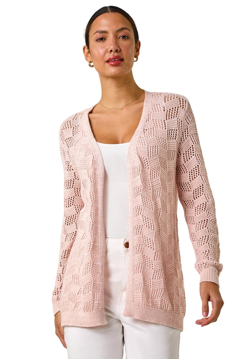 Roman Pink Shimmer Texture Slouch Stitch Cardigan