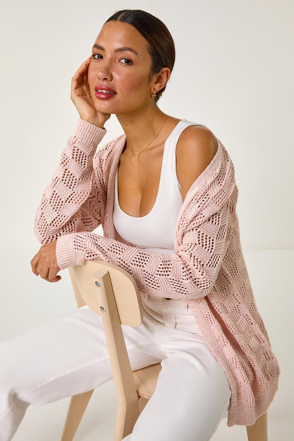 Roman Pink Shimmer Texture Slouch Stitch Cardigan