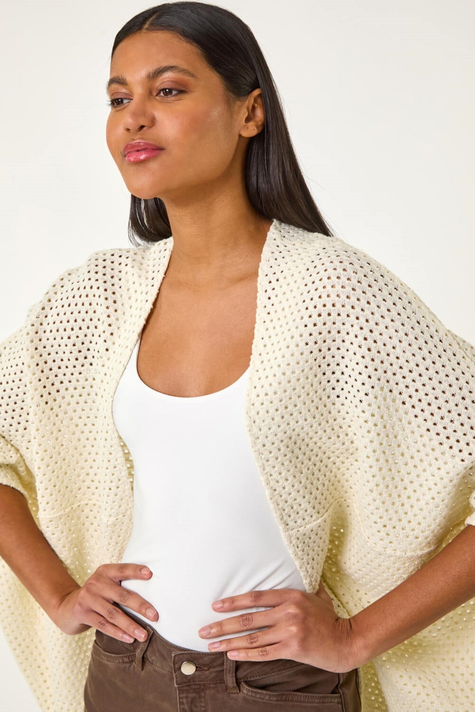 Roman Ivory Crochet Tunic Cardigan