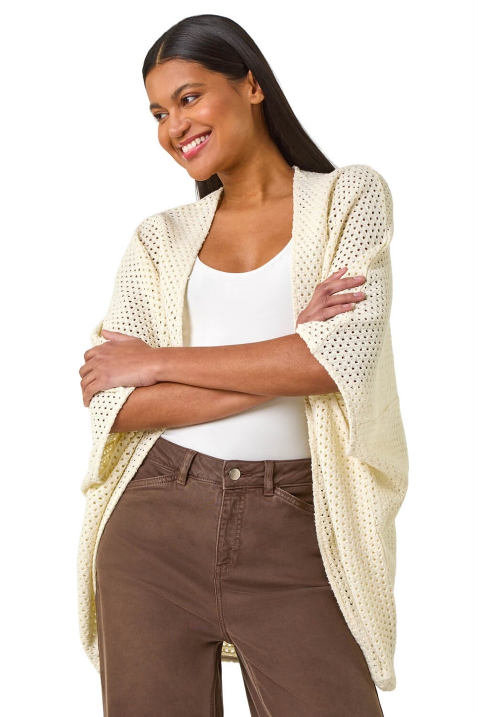 Roman Ivory Crochet Tunic Cardigan