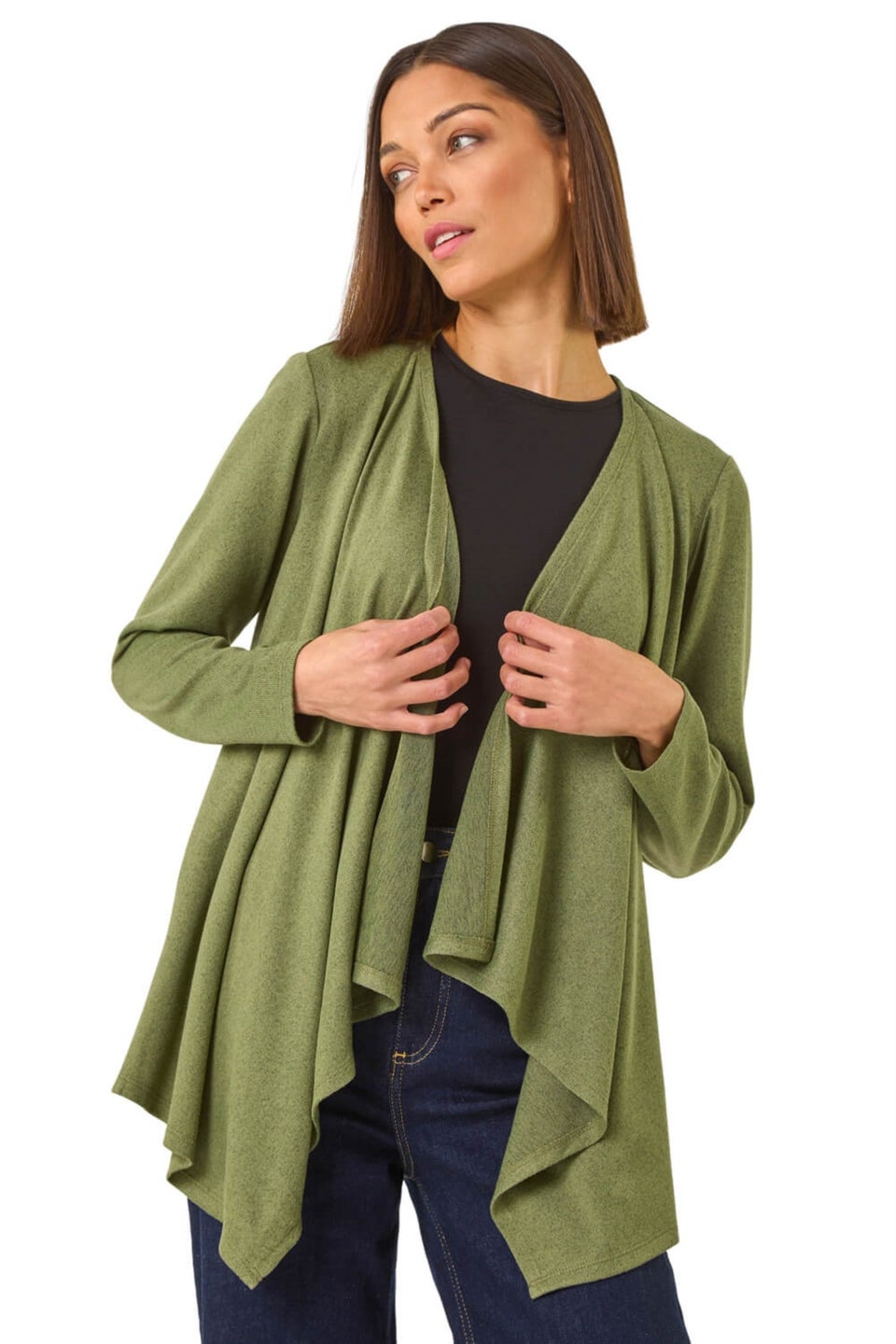 Roman Khaki Waterfall Stretch Cardigan