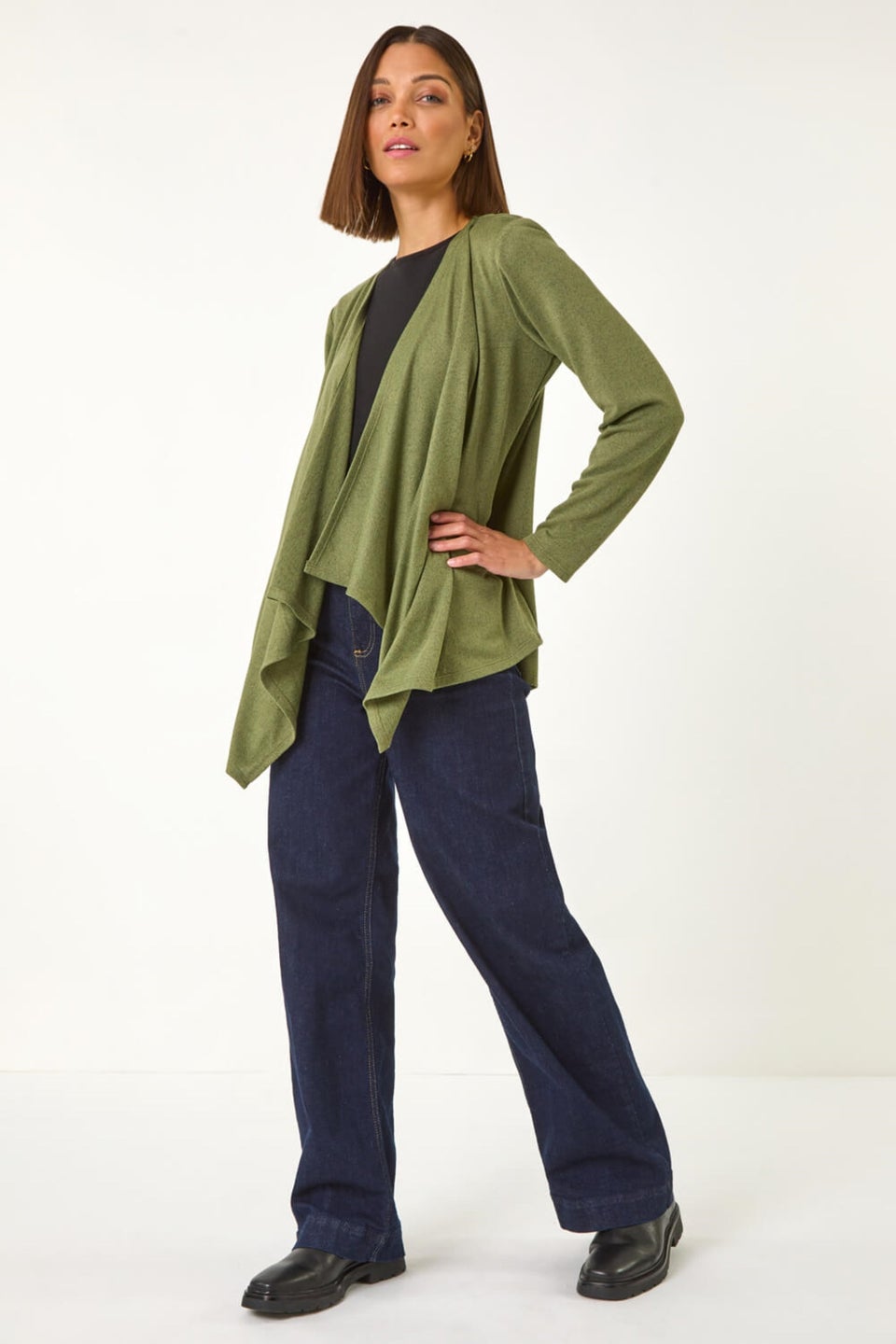 Roman Khaki Waterfall Stretch Cardigan