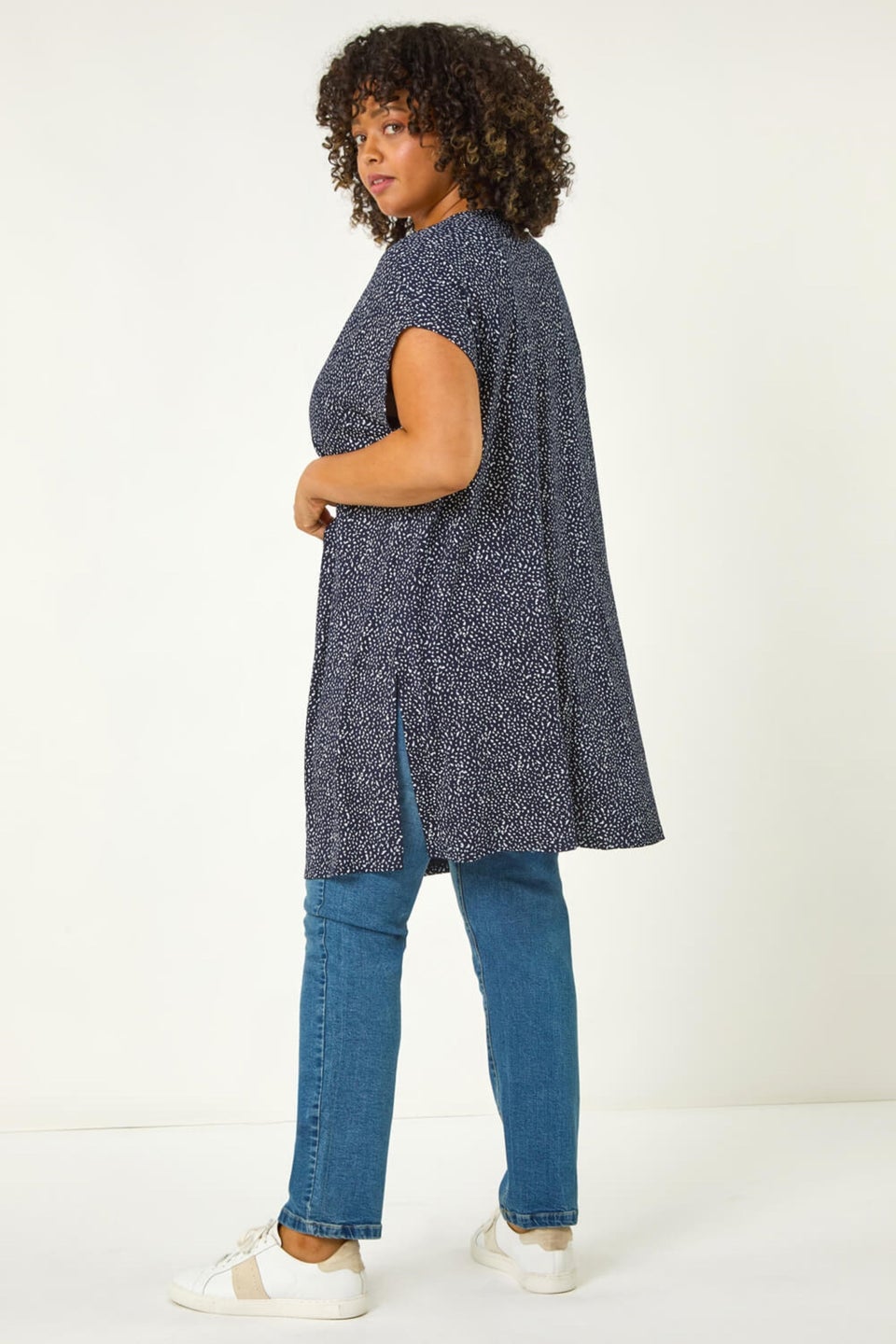 Roman Navy Curve Mono Print Stretch Cardigan