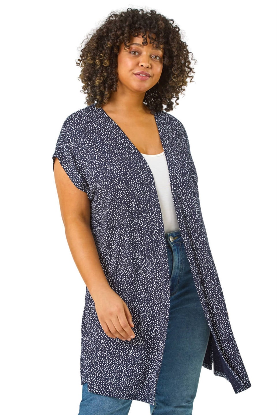 Roman Navy Curve Mono Print Stretch Cardigan