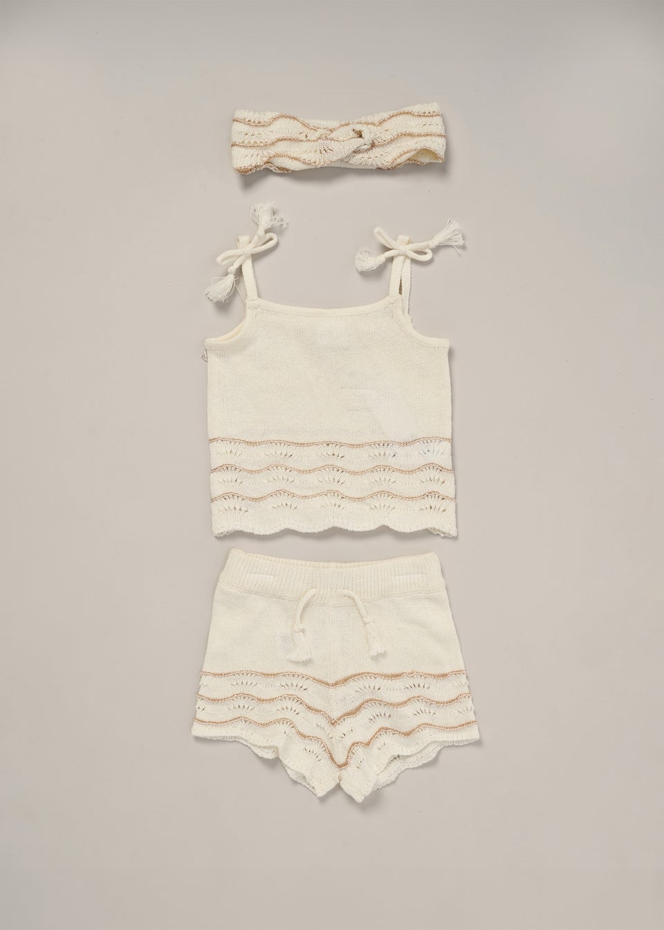 Miss Cream True Knit Top, Shorts & Headband Outfit Set (2-7 yrs)