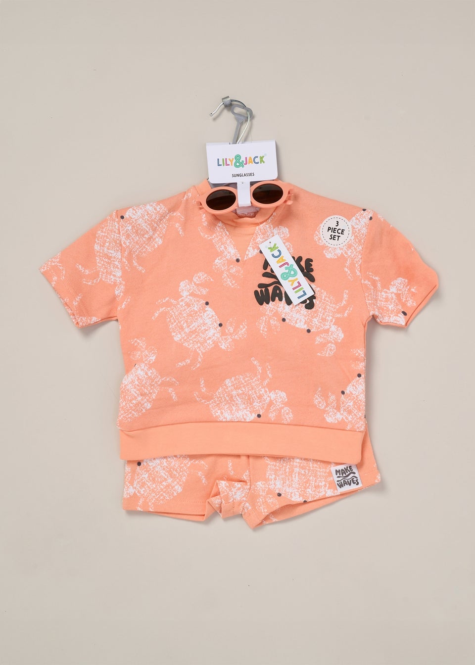 Lily & Jack Orange Printed Tee, Shorts & Round Sunglasses Outfit Set (2-4 yrs)