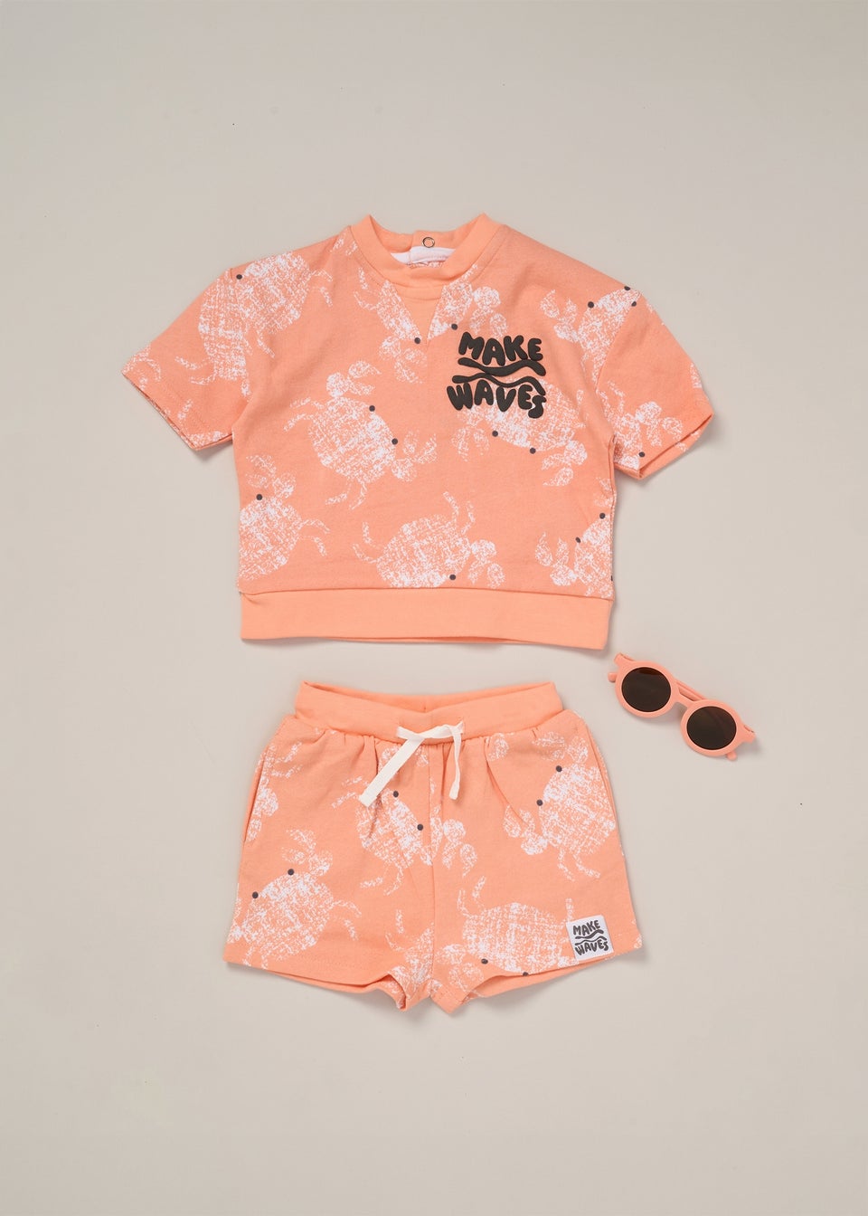 Lily & Jack Orange Printed Tee, Shorts & Round Sunglasses Outfit Set (2-4 yrs)