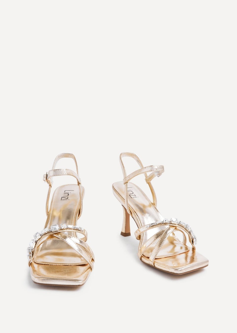 Linzi Eva Gold Faux Leather Diamante Embellished Heels