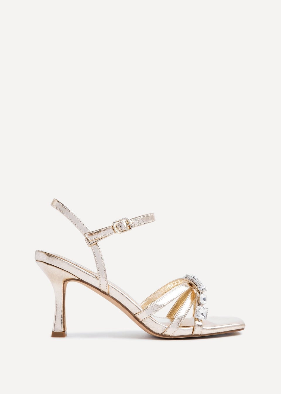 Linzi Eva Gold Faux Leather Diamante Embellished Heels