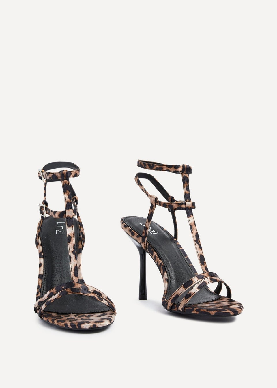 Linzi Jada Leopard Print T-Bar Strappy Stiletto Heels