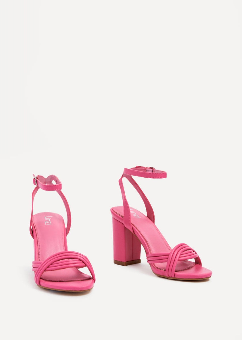 Linzi Regina Pink Faux Leather Block Heeled Sandal