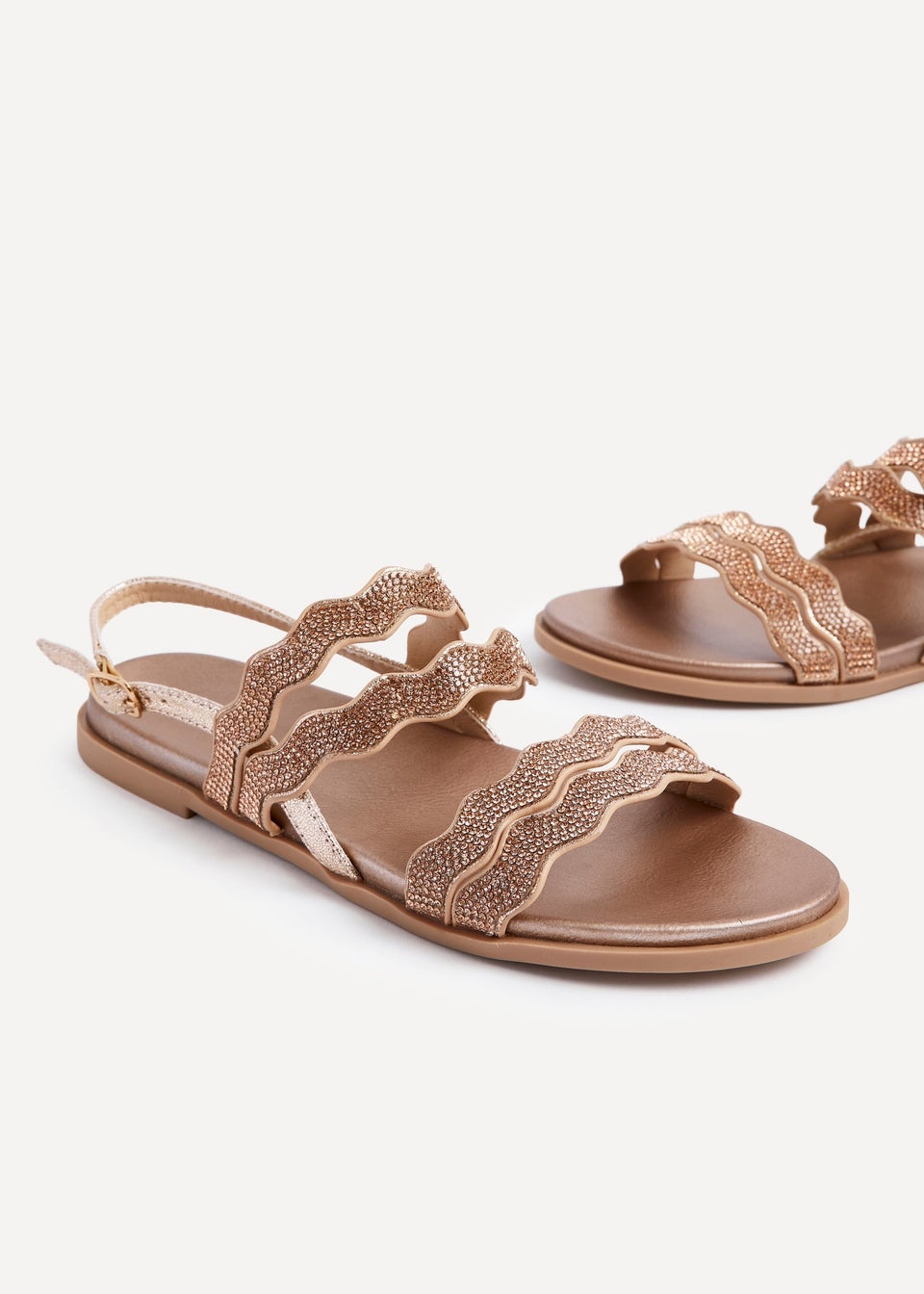 Linzi Pixi Rose Gold Faux Leather Diamante Wave Design Flat Sandal