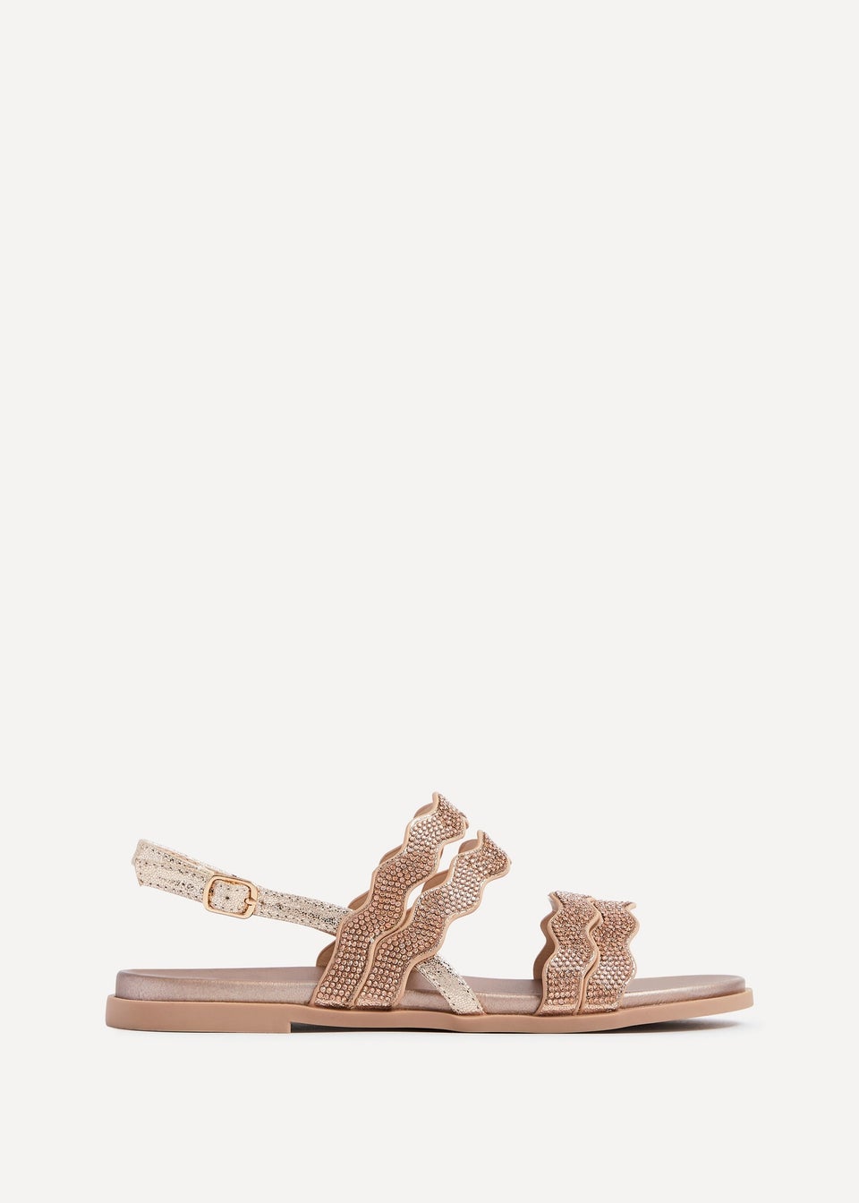 Linzi Pixi Rose Gold Faux Leather Diamante Wave Design Flat Sandal