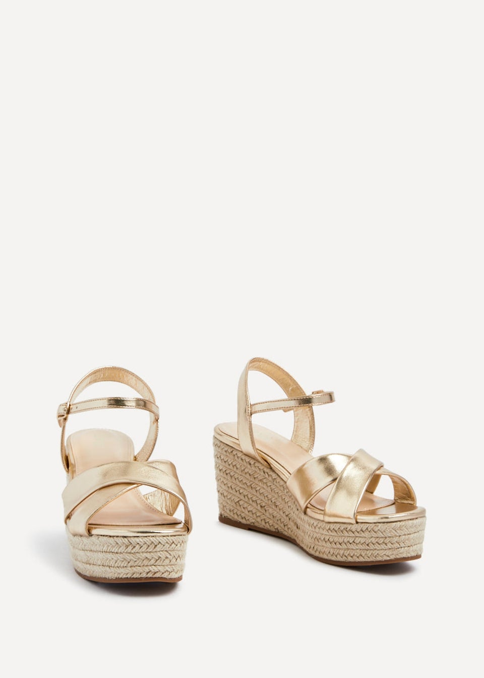 Linzi Vision Gold Faux Leather Crossover Rope Detail Wedge