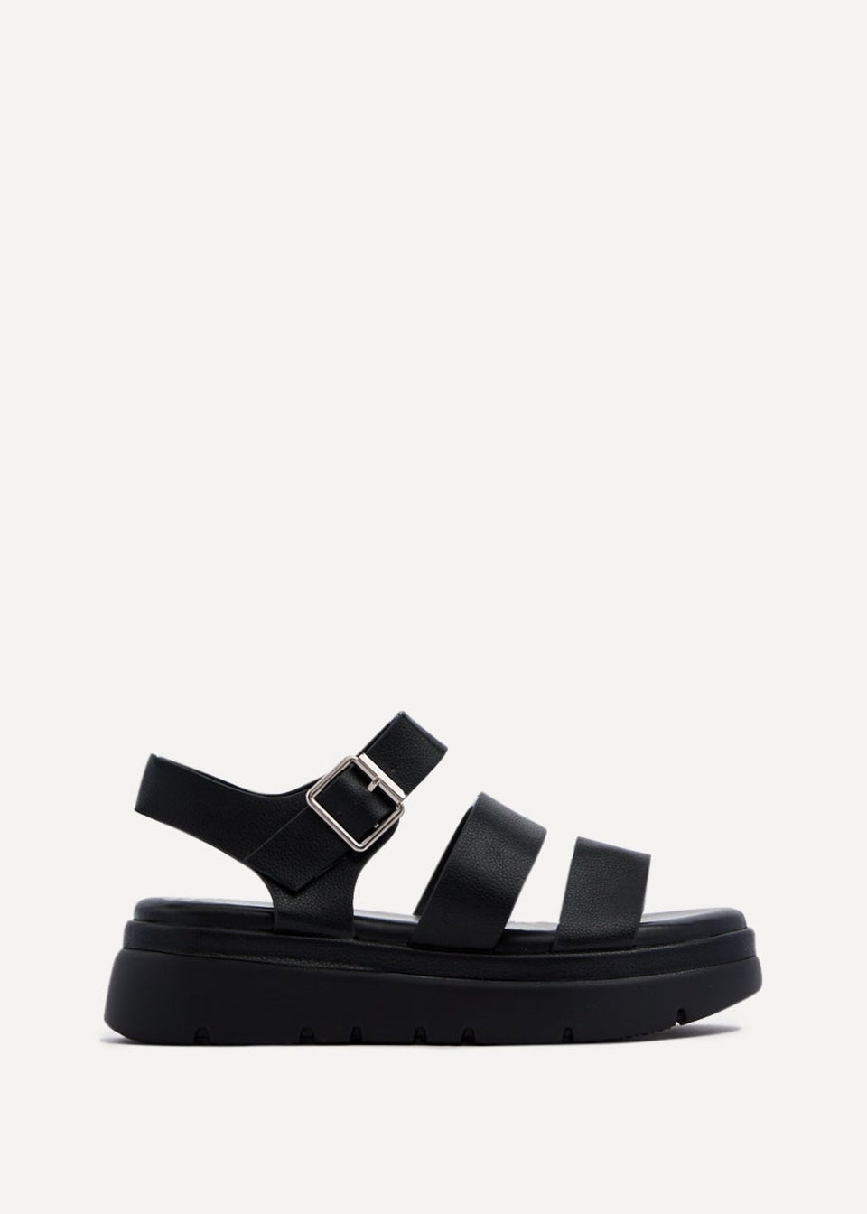 Linzi Venus Black Faux Leather Double Strap Flatform Sandal