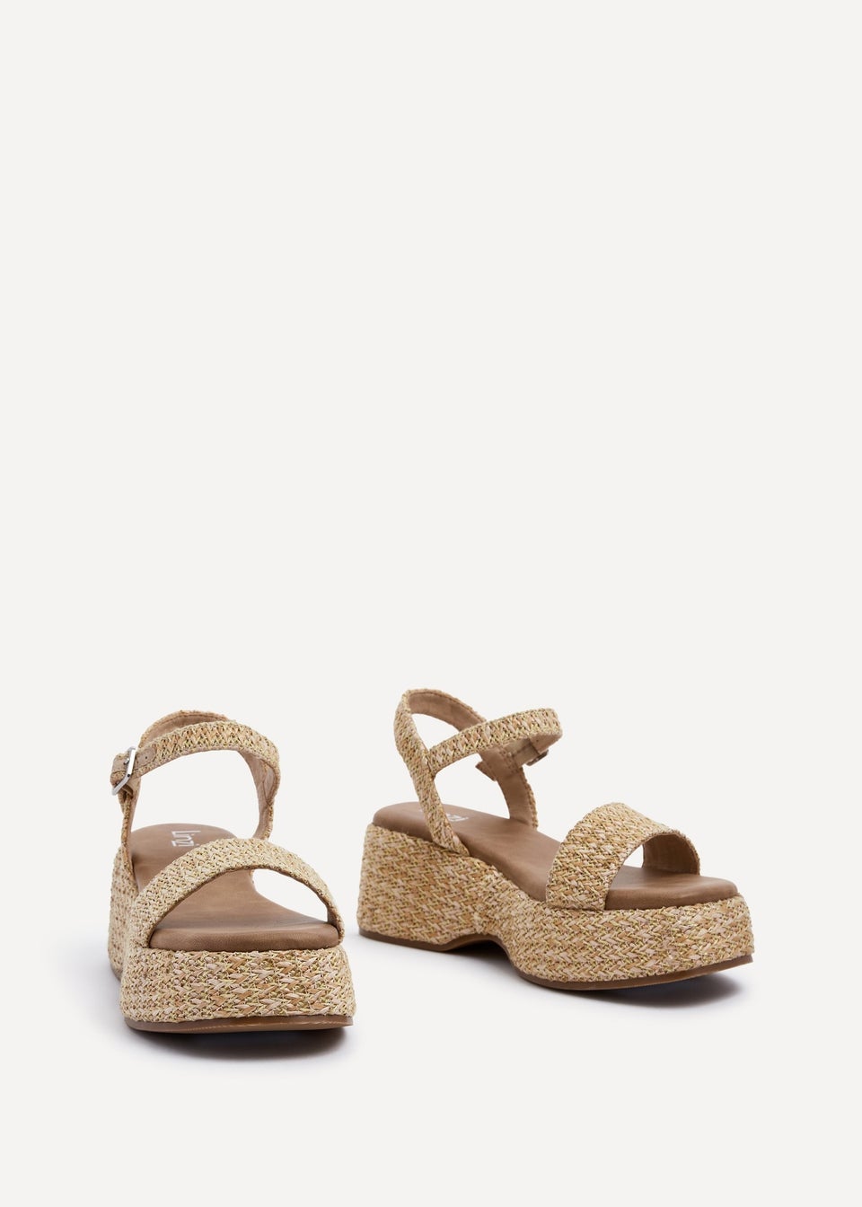 Linzi Elisa Natural & Gold Raffia Square Toe Espadrille Flatform Sandal