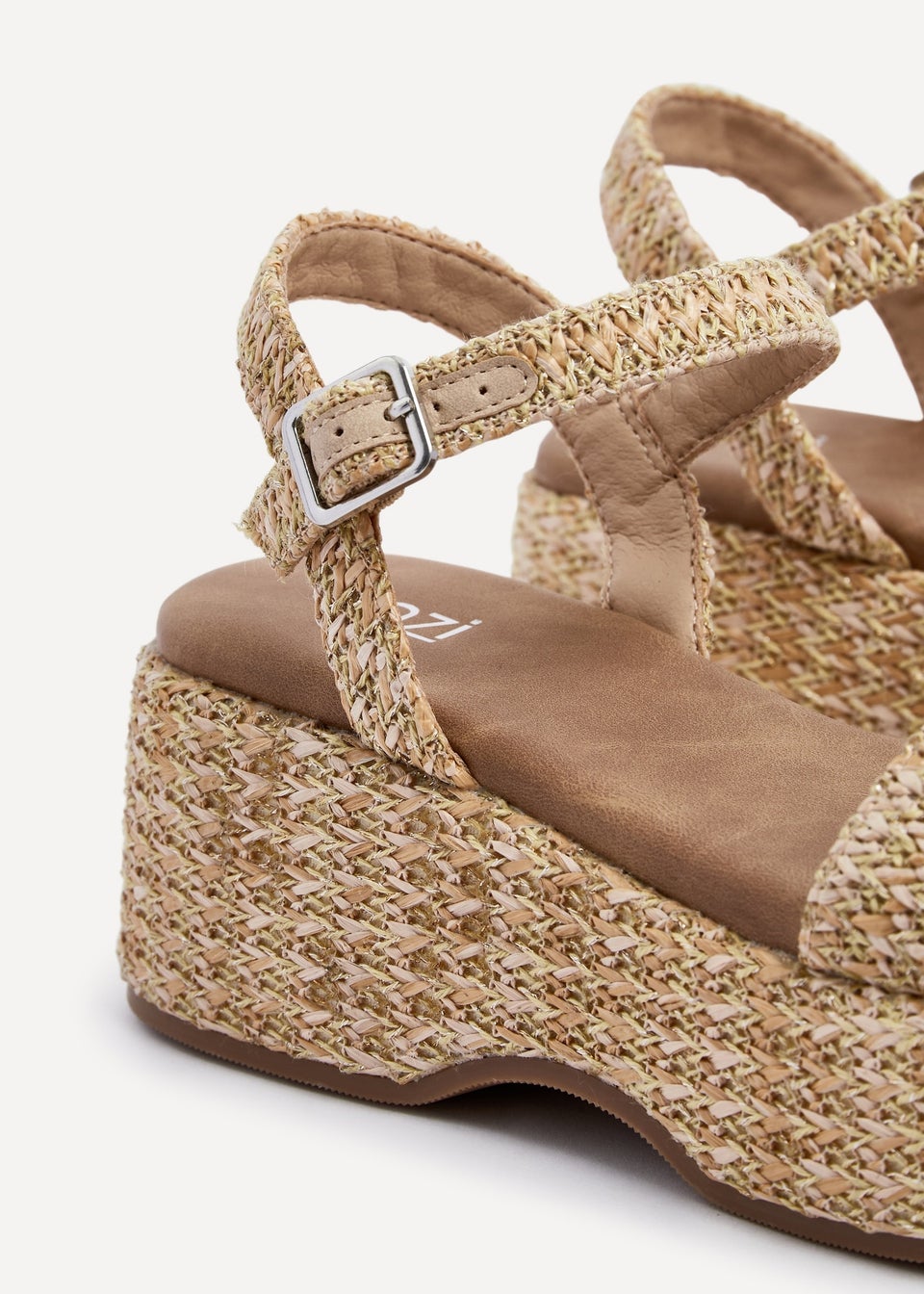 Linzi Elisa Natural & Gold Raffia Square Toe Espadrille Flatform Sandal