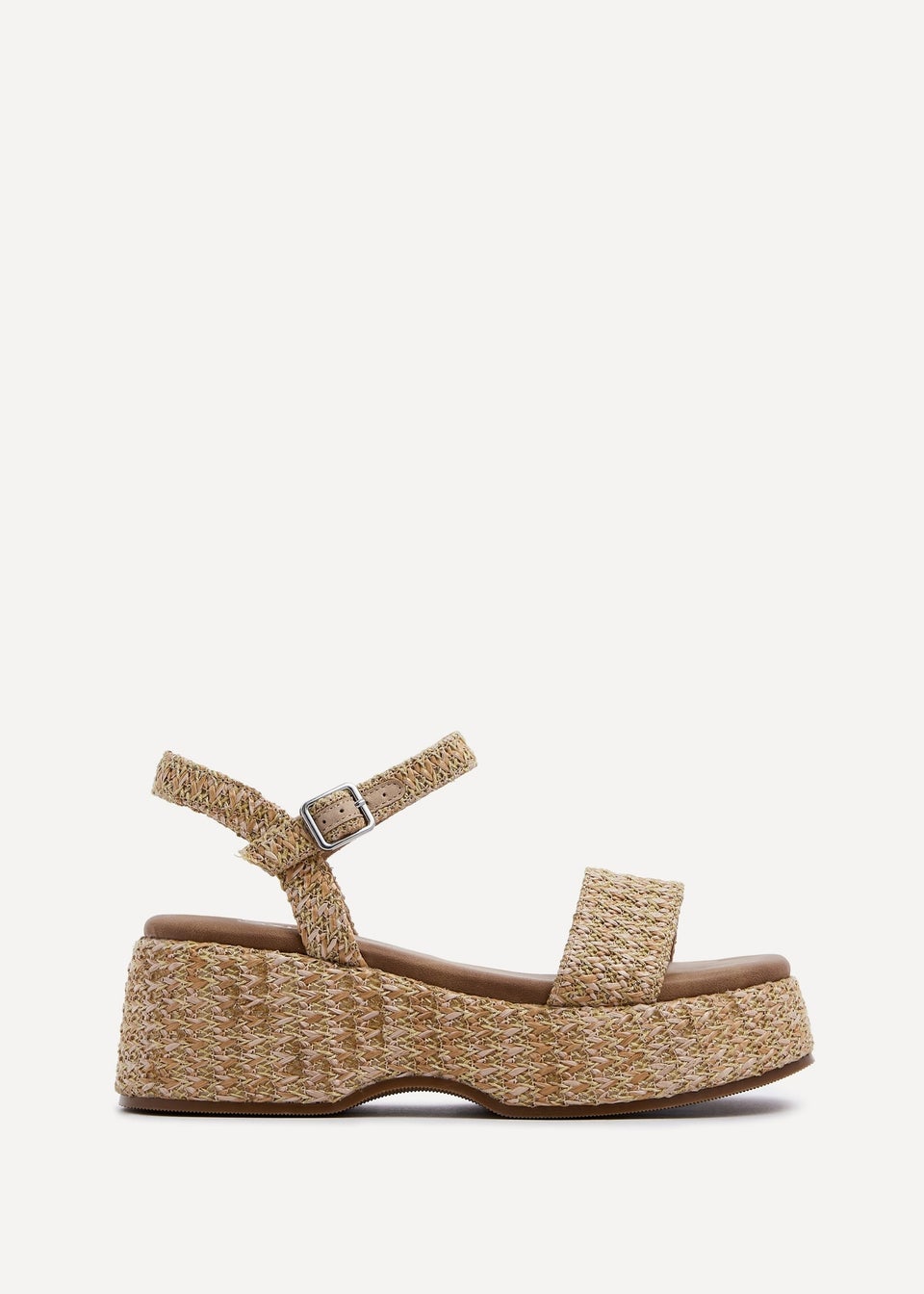 Linzi Elisa Natural & Gold Raffia Square Toe Espadrille Flatform Sandal