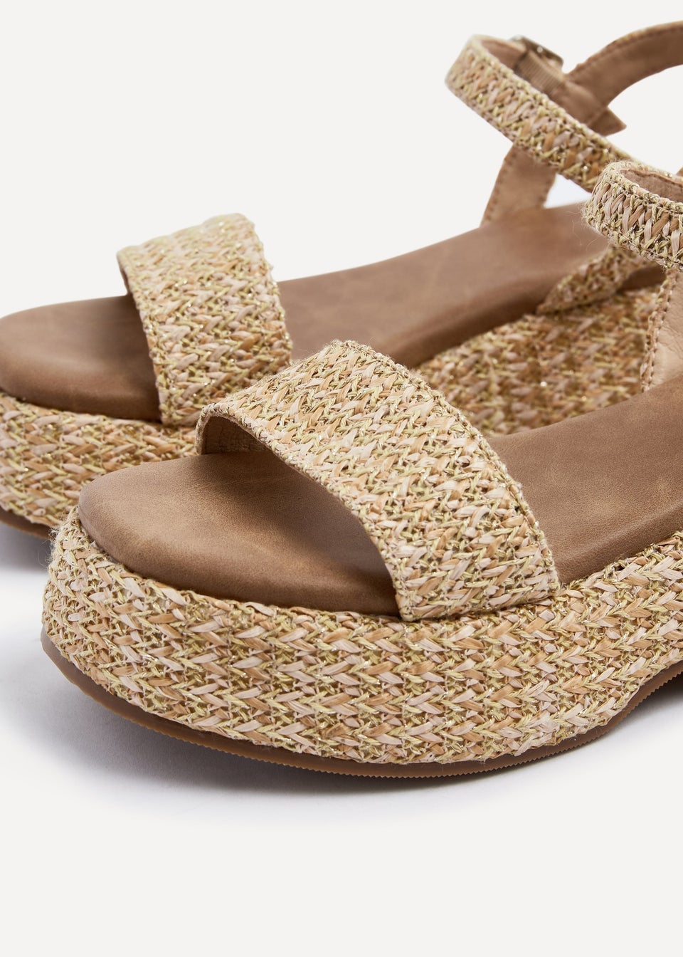 Linzi Elisa Natural & Gold Raffia Square Toe Espadrille Flatform Sandal
