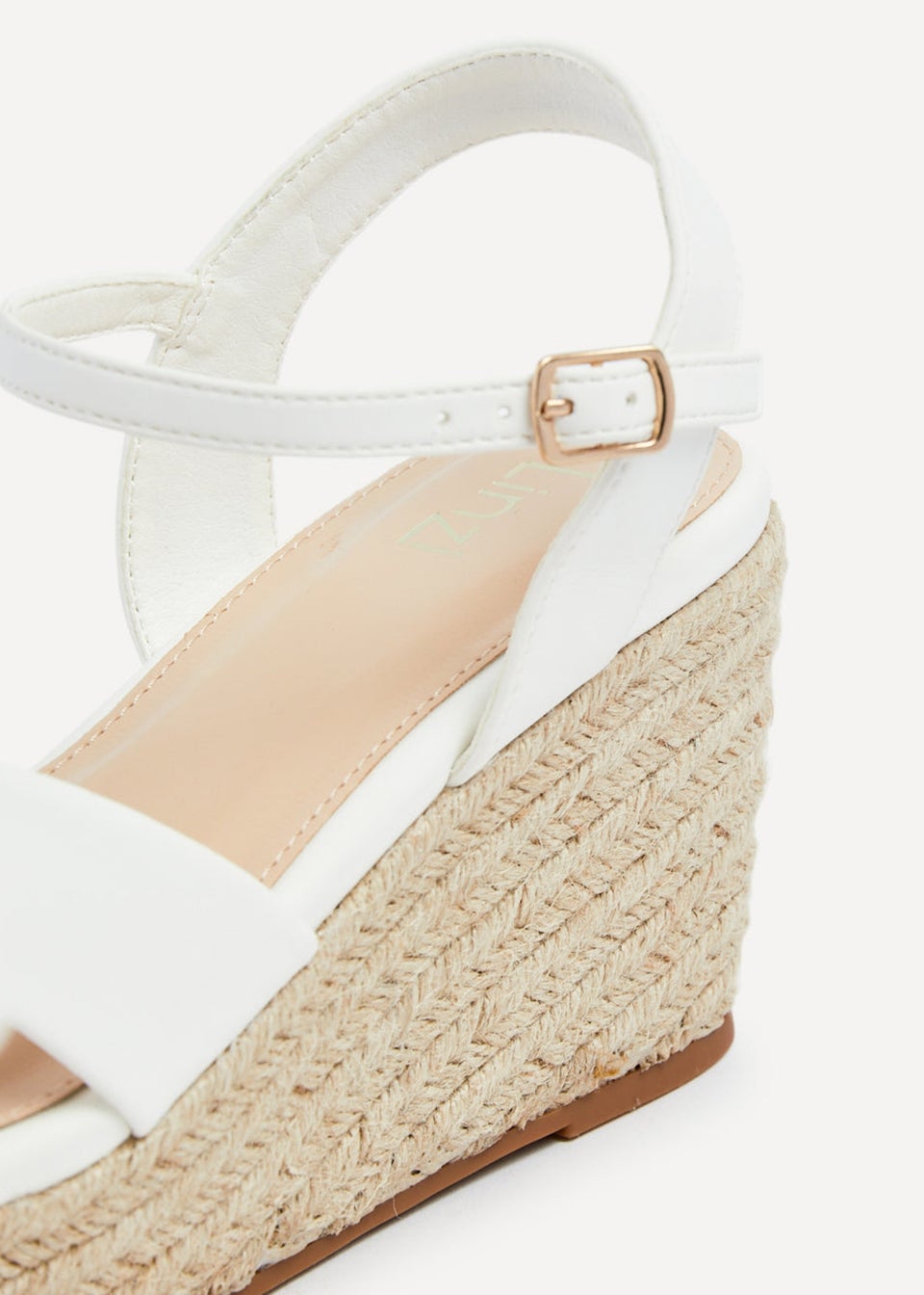Linzi Vision White Faux Leather Crossover Rope Detail Wedge