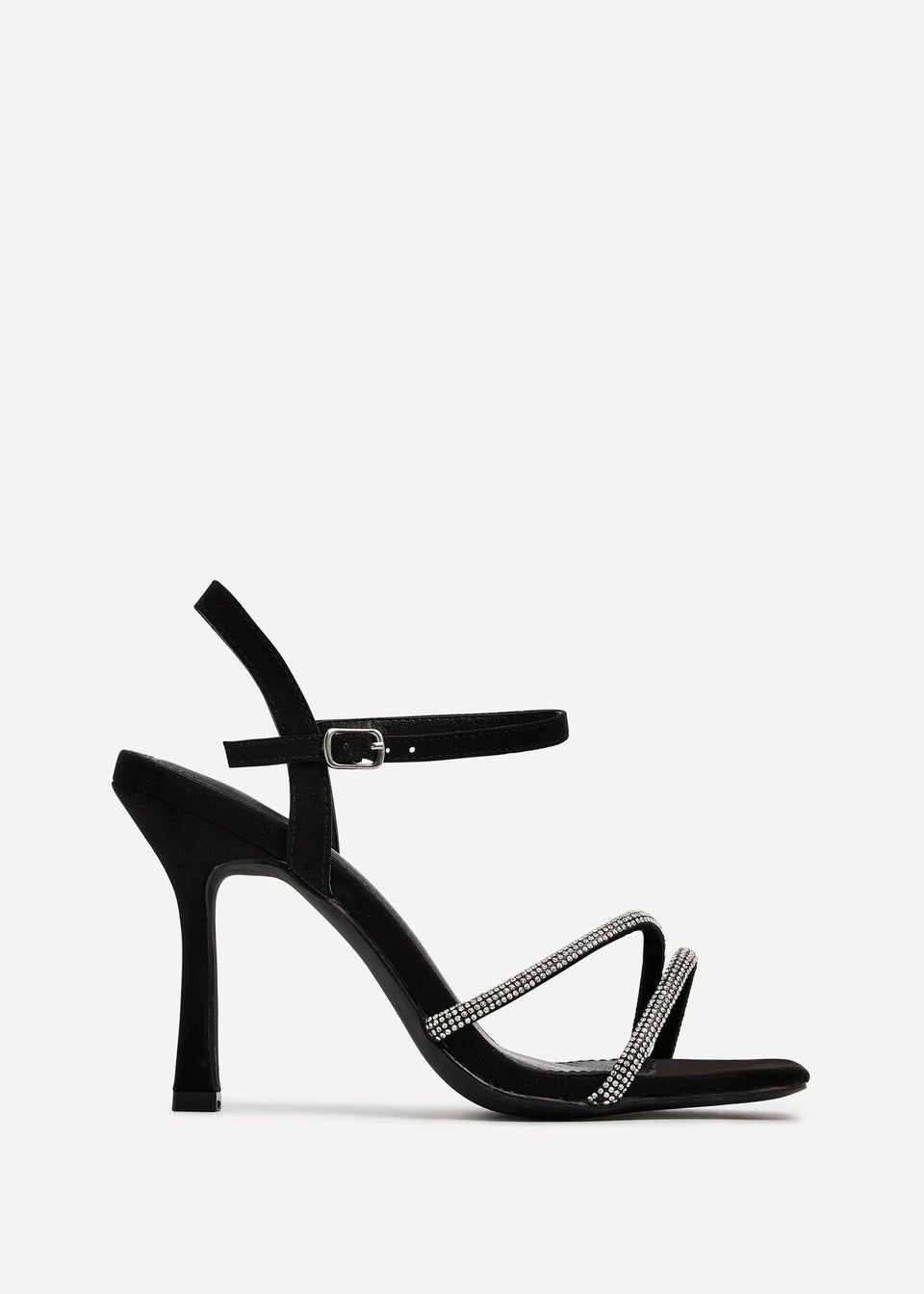 Linzi Mesmerize Black Faux Suede Square Toe Diamonte Embellished Heel