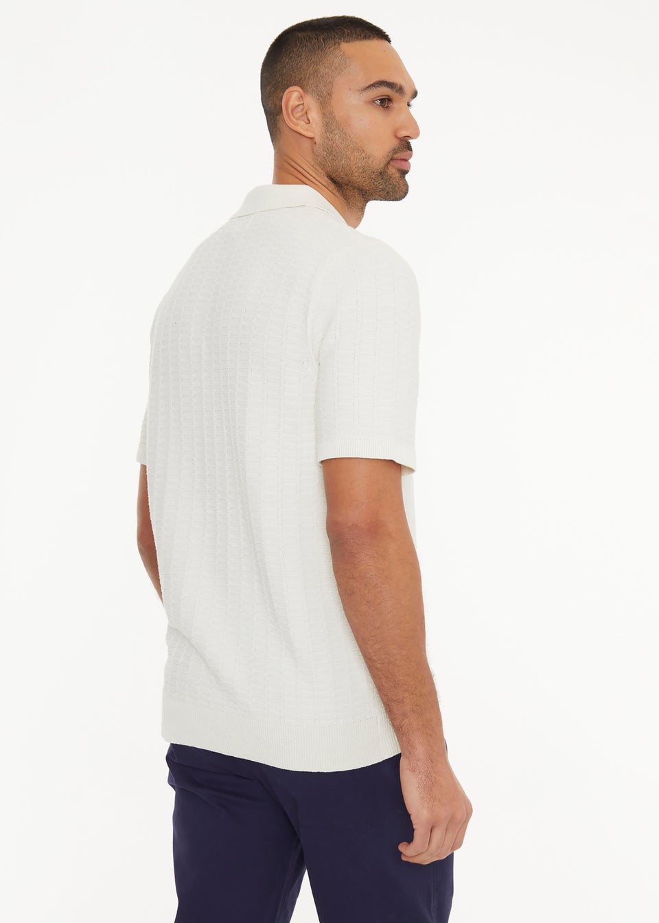 Threadbare Ecru Cotton Mix Short Sleeve Textured Knitted Polo Shirt