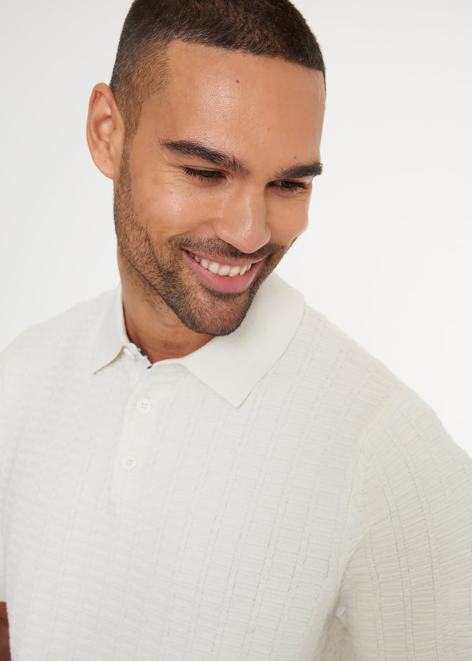 Threadbare Ecru Cotton Mix Short Sleeve Textured Knitted Polo Shirt