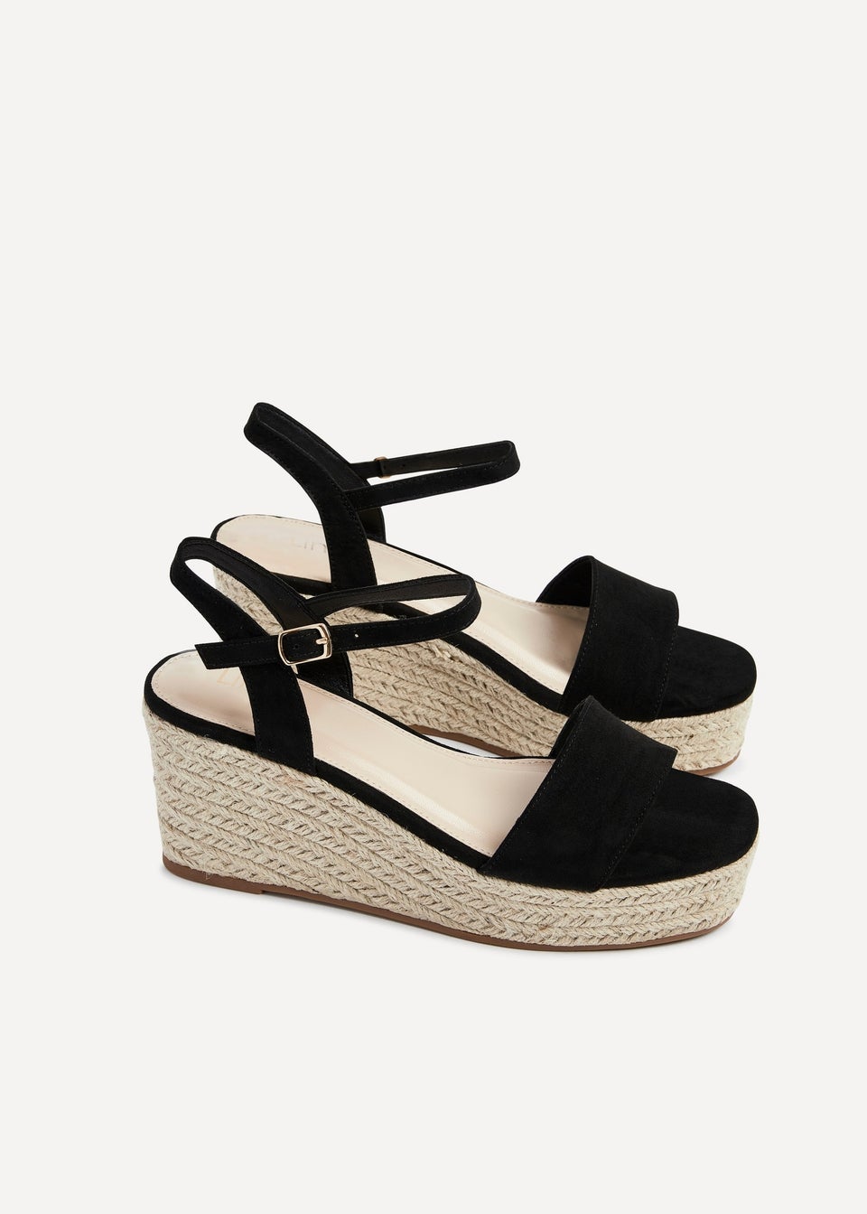 Linzi Illusion Black Faux Suede Rope Platform Wedge